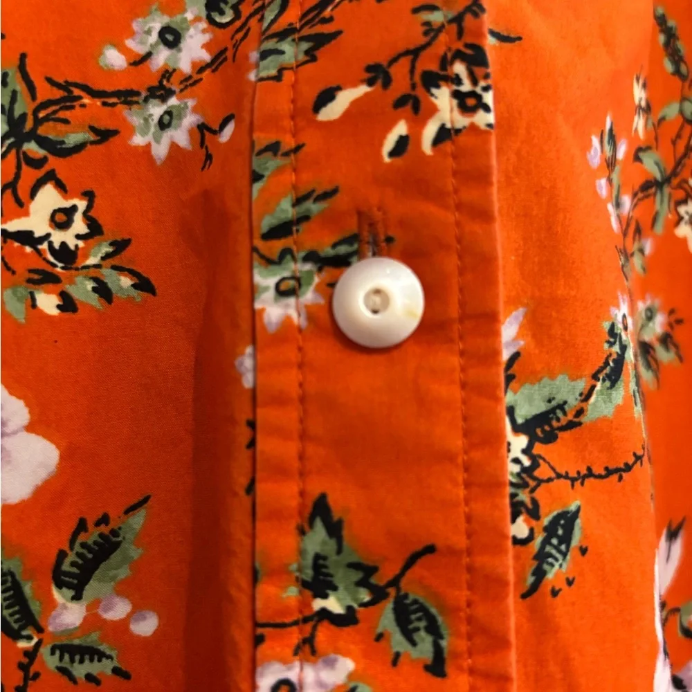 Tory Burch Orange Floral Cotton Button Down Shirt Size 4